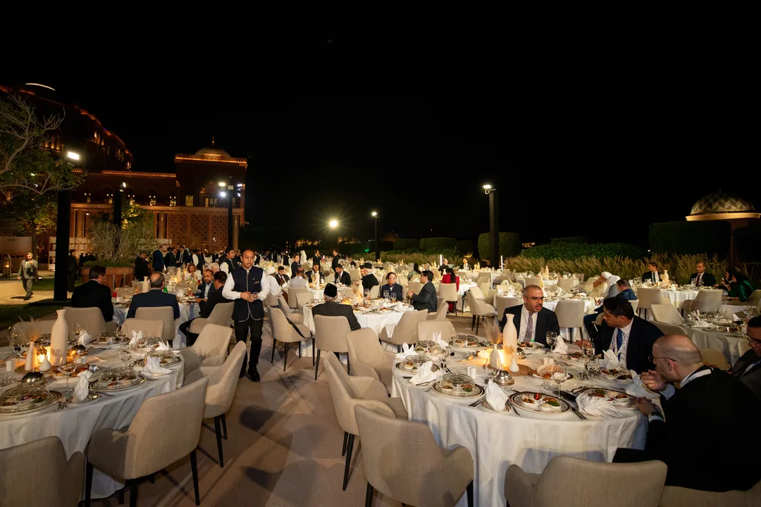 Beautifully styled banquet tables prepared for the Global Faith Leaders Gala Dinner