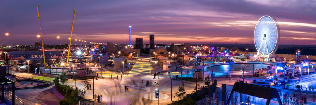 A 130,000-square-metre car park transformed in 90 days into four immersive entertainment zones serving more than one million Diriyah Season visitors.