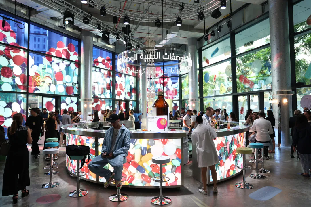 VIP hospitality bar serving custom signature cocktails during private art club launch