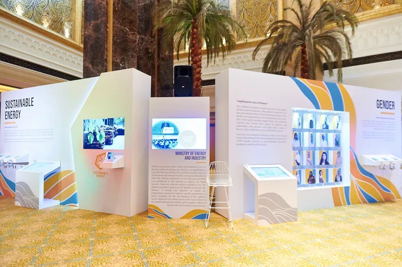 Evolution Technical dynamic spotlighting highlighting circular economy exhibit models on custom plinths